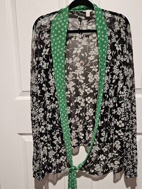 Cato Black & Green Floral Sheer Kimono
